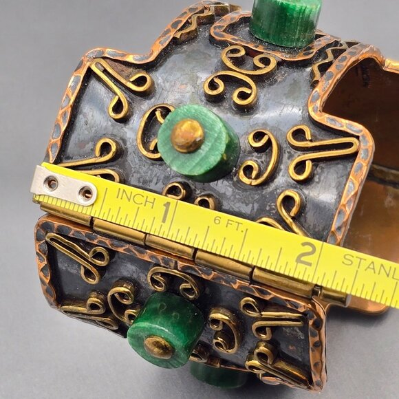VTG Casa Maya Brutalist Copper & Malachite 2" Wide Cuff Bracelet 7" Mexico 99.8g - Picture 11 of 15